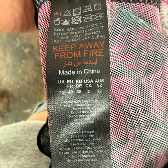 Corset Bustier Tank Top Mesh Magenta Pink Butterfly Print Black Ruffle Hem Sz 8 - Picture 7 of 7